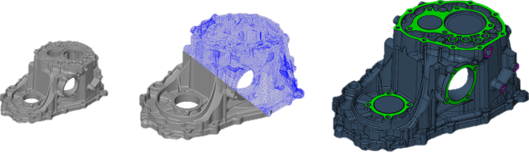Pieza escaneada con nube de puntos y modelado 3D para ingeniería inversa
